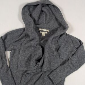 Max Studio 100% Cashmere Hooded Cardigan Sweater Gray Small Open Front Wrap